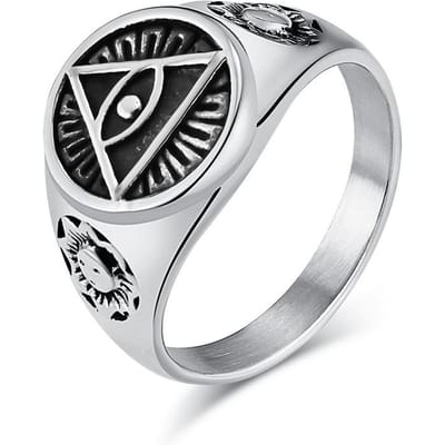 Oud Egypte Retro Vintage Oog van Horus Roestvrij Staal Ring Ring voor Mannen 10# white