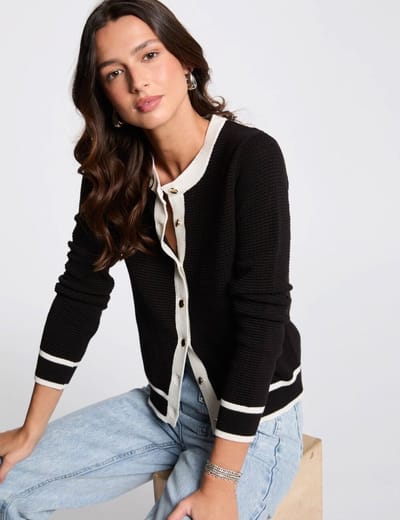 Morgan - Vest ronde hals 251-Mbeya Zwart/ Wit - Maat : XS