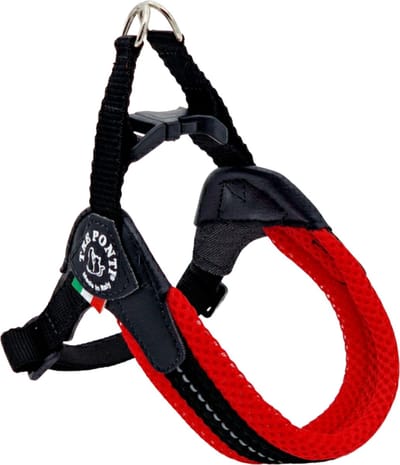 Tre Ponti Fibbia Verstelbaar Hondentuig Mesh - Hondenharnas - Rood&Reflectie 28-37 Cm Tot 3 Kg