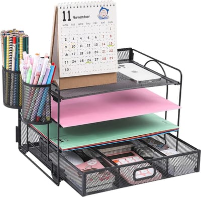 Desktop Organizer met 4 Laden - Multifunctionele Bureaubenodigdheden Organisator (Zwart)