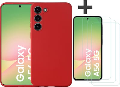 Hoesje geschikt voor Samsung Galaxy A56 hoesje zacht siliconen met 3 Stuks gehard glas Screenprotectors- Arara backcover - Rood