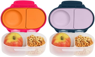 b.box Snackbox (2-pack) voor kinderen en peuters: 2 Vakjes Snackbakjes, Mini Bento Lunchbox. Lekvrij, BPA-vrij, vaatwasserbestendig. Leeftijd 4+ maanden (strawberry shake + Lilac pop) - Waardepakket Combo