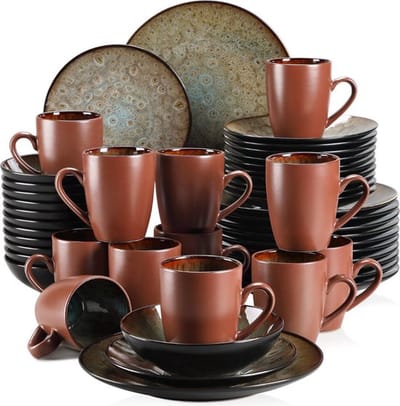 Thuys – Luxe Serviesset – 12 Persoons – Porselein – Bordenset – 48 Delig – Stijlvol Design – Hoogwaardige Materialen – Bruin