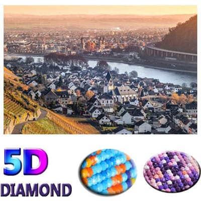Diy 5D Diamond schilderij stad landschap rond diamantmozaïek borduurwerk 20X30CM gray