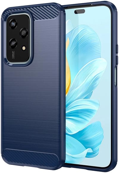 Geborsteld TPU Hoesje Geschikt voor Honor 200 Lite | Beschermhoes | Back Cover | Flexibel TPU | Stijlvol Carbon | Dun | Blauw