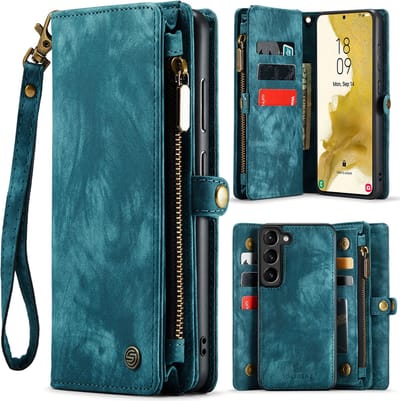 Geschikt Voor Samsung Galaxy S23 Hoesje - Solidenz Wallet Case S23 - Telefoonhoesje S23 - S23 Case Met Pasjeshouder - Met Ritsvak - Met Polskoord - Portemonee Hoes - Blauw