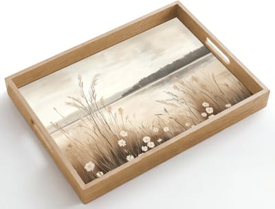 Dienblad hout 50x35 cm - Schootdienblad - Meer - Water - Natuur - Beige - Borrelplank rechthoek - Plateau dienbladen