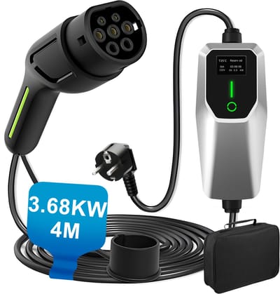 Junsun Type 2 EV Mobiele Thuislader met Schuko - 3.6kW (16A 1-fase) - 4 M Laadkabel - 2 Jaar garantie - CEE Stekker - 230V EV-oplader met LCD Digitaal Display - IP55 Regenbestendig - Geschikt voor Elektrische Auto's