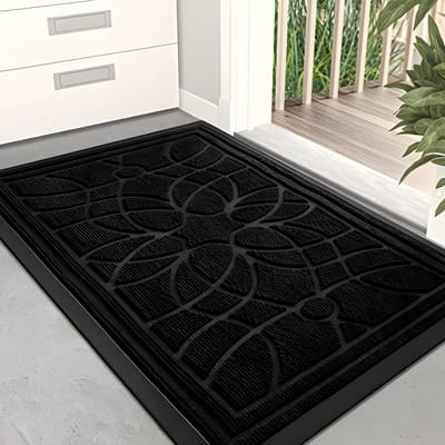Deurmat 40 x 60 cm, zwaar belastbare vuilvanger, voor binnen en buiten, wasbaar, antislip onderkant, rubberen achterkant, schoenen schraper, zwart