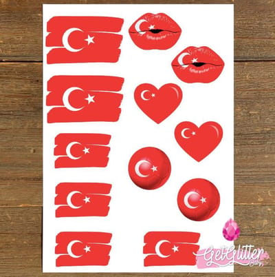 GetGlitterBaby® - Plak Tattoos Voetbal / Tijdelijke Tattoo Sticker / Nep Tatoeage / Gezicht en Lichaam Schmink Versiering - Turkije / Turkse Vlag / Turkey