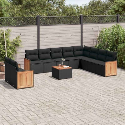vidaXL - 11-delige - Loungeset - met - kussens - poly - rattan - zwart