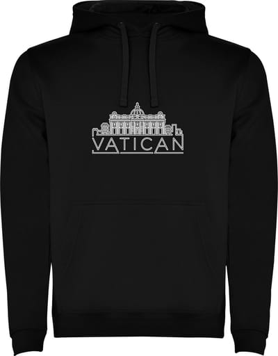 Zwarte unisex hoodie met “ Skyline Vatican - Vaticaan – Vakantiegevoel – Strak – Modern “ Print Full Color Color merk Roly maat S