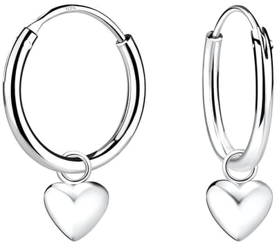 Joy|S - Zilveren hartje bedel oorbellen - oorringen - 12 mm/ 5 mm - massief hartje