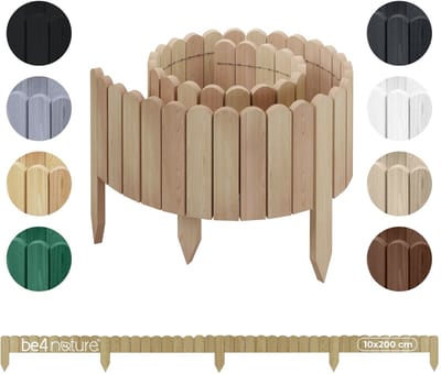 be4nature Flexibele houten border 10 x 200 cm Beige Onbehandelde rolborder plantenrand tuinhek decor palissade graskant