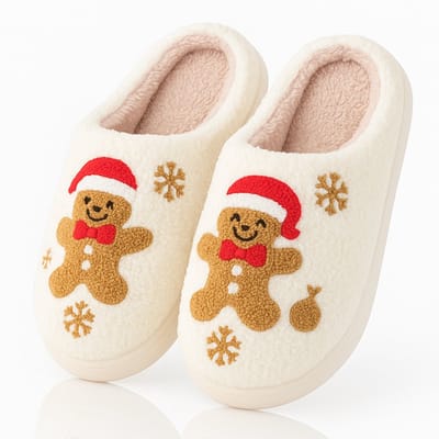 Twenty4seven® Kerstsloffen met Koekjesdesign - Pantoffels Dames & Heren - Maat 39/40 - Warme Sloffen Kerst & Winter - Huisschoenen Wit