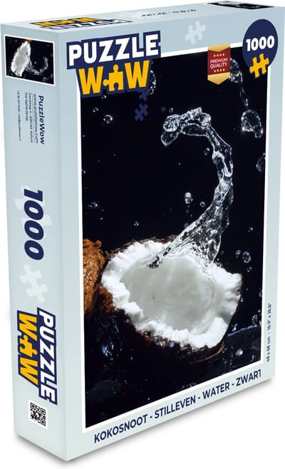 Puzzel Kokosnoot - Stilleven - Water - Zwart - Fruit - Legpuzzel - Puzzel 1000 stukjes volwassenen