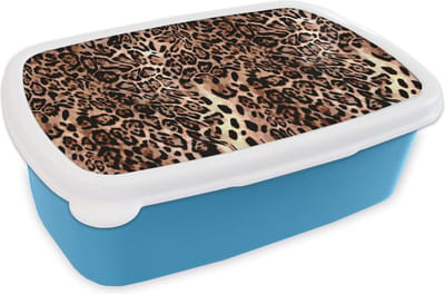 Broodtrommel Blauw - Lunchbox - Brooddoos - Dierenprint - Luipaard - Design - Luxe - 18x12x6 cm - Kinderen - Jongen