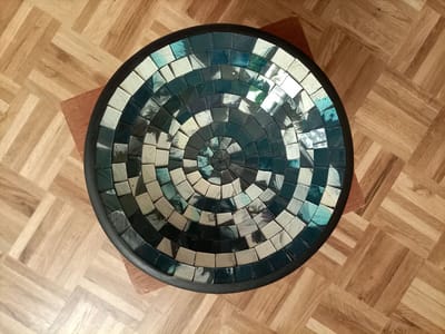 Floz - fruitschaal - aardewerk en glasmozaiek - blauw creme - fairtrade uit Indonesie - 25 cm