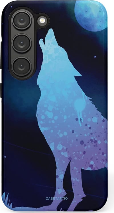 Casetastic Hoesje Geschikt voor Samsung S23 - Stijlvolle Beschermende Duo-layer Case - Blauwe Wolvennacht