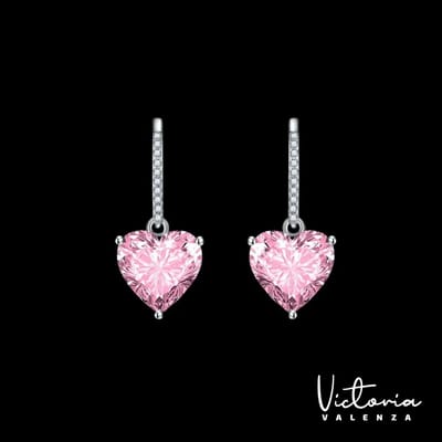 Victoria Valenza 925 Sterling Zilveren Hart Oorbellen met Roze Zirkonia Stenen - Oorhangers - 925 sterling zilver - Zilverkleurig - Hart oorbellen - Zirkonia