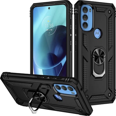 MobyDefend Hoesje - Geschikt voor Motorola Moto G71 - Pantsercase Met Draaibare Ring - Zwart