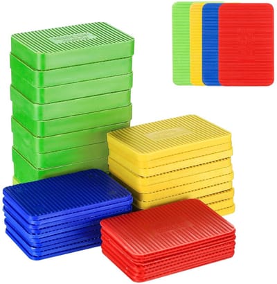 Kunststof Afstandhouders - Tegelwiggen Onderlegplaten - Tegels Leggen - Stapelbaar Vier Dikte - 60 stuks 60x40mm - Blauw Rood Geel Groen