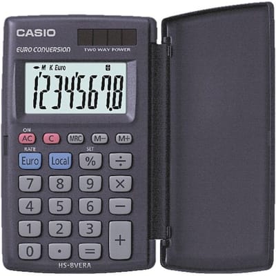 Casio HS-8VERA Zakrekenmachine Donkerblauw Aantal displayposities: 8 werkt op zonne-energie, werkt op batterijen (b x h