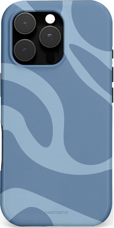 Casetastic hoesje geschikt voor Apple iPhone 16 Pro - MagSafe - Dubbellaagse bescherming - Blauwe Water Golven - Fashion Case - Grijs Lichtblauw