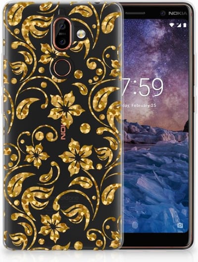 Nokia 7 Plus TPU Case Gouden Bloemen