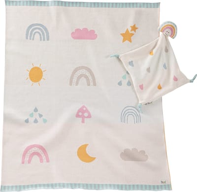 howa Babydeken Gebreide Deken Baby en Knuffeldoekje "be happy" 100% katoen 18900