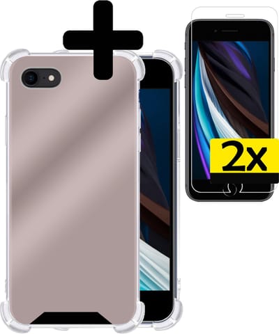 Hoesje - Met Screenprotector - 2 Stuks - Geschikt voor Apple iPhone SE (2022) - Sterk & Shockproof - Siliconen Case - Back Cover - Telefoon Hoes - Shock Proof - Telefoonhoesjes - Rosé goud