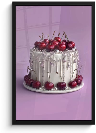 Poster in lijst - Fotolijst 40x60 cm - Posters - Taart - Kersen - Juwelen - Rood - Posterlijst zwart - Decoratie - Wanddecoratie woonkamer - Muurdecoratie slaapkamer