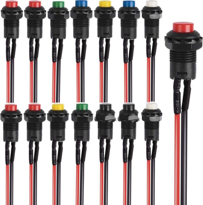 14pcs Mini Momentary Push Button Switches - 12mm Waterproof ON-OFF Switches in 6 Colors