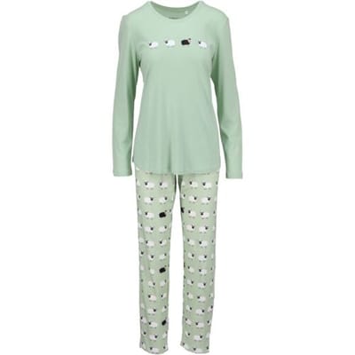 Katoenen dames pyjama jade crème Ringella - Groen - Maat - 38