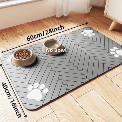 Tapis d'alimentation pour animaux de compagnie - Set de table absorbant pour bol de nourriture et d'eau, avec support en caoutchouc imperméable, tapis d'eau à séchage rapide pour chien et chat gris