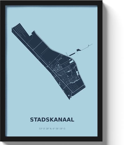 Poster Stadskanaal A4 - 21 x 30 cm - Blauw Inclusief lijst (Zwart MDF)