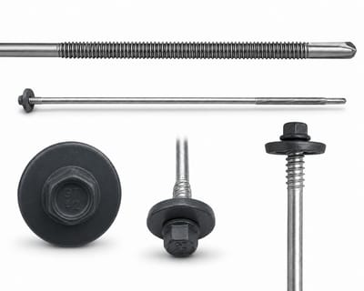 Dubbele Schroefdraad Schroef - Zelftappende Schroef - Paneel Bevestiging - EPDM Afdichtingsschijf - 100 stuks 185 mm - Antraciet Grijs