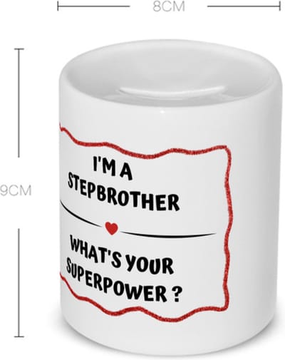 Akyol - i'm a stepbrother what's your superpower? Spaarpot - Broer - super stiefbroer - verjaardag - cadeautje voor broer - broer artikelen - kado - geschenk - 350 ML inhoud