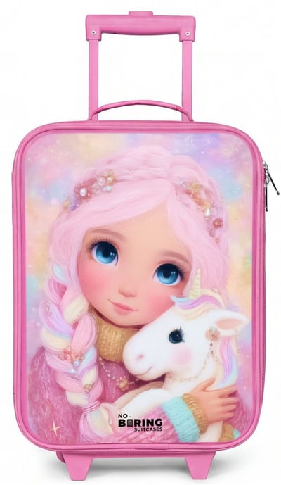 NoBoringSuitcases.com® - Kinderkoffer roze - Kindertrolley meisje - Meisje - Eenhoorn - Roze - Koffer kind lichtgewicht - Reiskoffer trolley voor kinderen - Koffertje met lichtgevende wieltjes - Rolkoffer