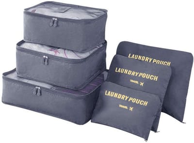 Famanu - Bagage-Organizer,6 Stuks Koffer Organizer Bevat 3 * Pakkubussen en 3 * Opbergzakken, Reistassen Voor Droge Kleding, Ondergoed, Cosmetica en Andere Accessoires, 6pcs-grijs.