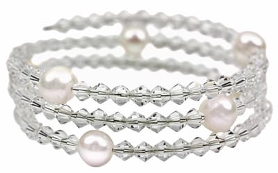 Zoetwater parel armband Pearl W AB Crystal - echte parels - kristallen - wit - transparant - luxe sieraden zakje - parel armband dames - zoetwaterparel