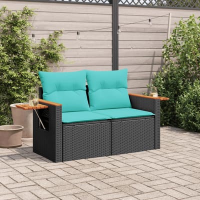 vidaXL - Tuinbank - met - kussens - 2-zits - poly - rattan - zwart