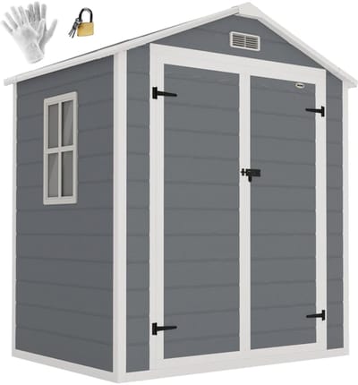 Tuinschuur - 180x130x210 cm - Afsluitbaar - Tuinhuisje met Raam & Dubbele Deur - Gereedschapsschuur - Opslagruimte Tuin - Tuingereedschap Bewaren - Buitenschuren - Fietsenberging - Tuinhuis - Grijs