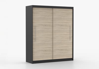 Kledingkast NICO II 203 cm - 2-deurs schuifdeurkast met kledingstang - Garderobekast met ruime opbergruimte - Moderne kast voor slaapkamer en hal (Zwart + Sonoma)