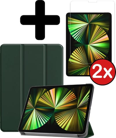 Hoesje - Geschikt voor Apple iPad Pro (2021) - 12.9 inch - Met Screenprotector - Hardcover Book Case - Trifold Bookcase Hoes - Hard Cover - Tablethoes - Donkergroen