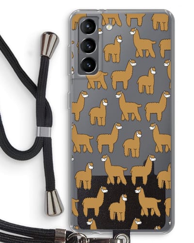 Case Company® - Hoesje met koord geschikt voor Samsung Galaxy S21 hoesje met Koord - Alpacas - Telefoonhoesje met Zwart Koord - Bescherming aan alle Kanten en Over de Schermrand