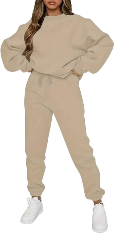 Livano Joggingpak Dames - Huispak - Trainingspak - Volwassenen - Capuchon - Jogging Pak - Joggingbroeken - Broek - Hoodie - Beige - Maat S