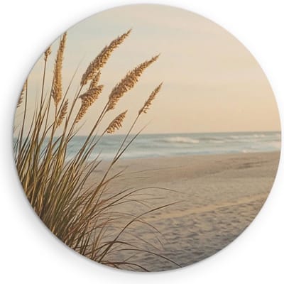 Saammp Muurcirkel Hout - Strand met planten - Zee - Duinen - Ø 90 - Wandcirkel - Wanddecoratie Cirkel - muurdecoratie Woonkamer - Slaapkamer decoratie - Rond Schilderij