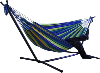 Kampeerhangmat - Boomhangmat Dubbel - Buiten Ontspannen - Inclusief Net - 200 x 150 cm - Grijs
