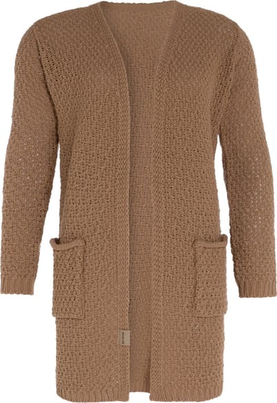 Knit Factory Luna Gebreid Vest Nude - Gebreide dames cardigan - Middellang vest reikend tot boven de knie - Bruin damesvest gemaakt uit 30% wol en 70% acryl - 36/38 - Met steekzakken